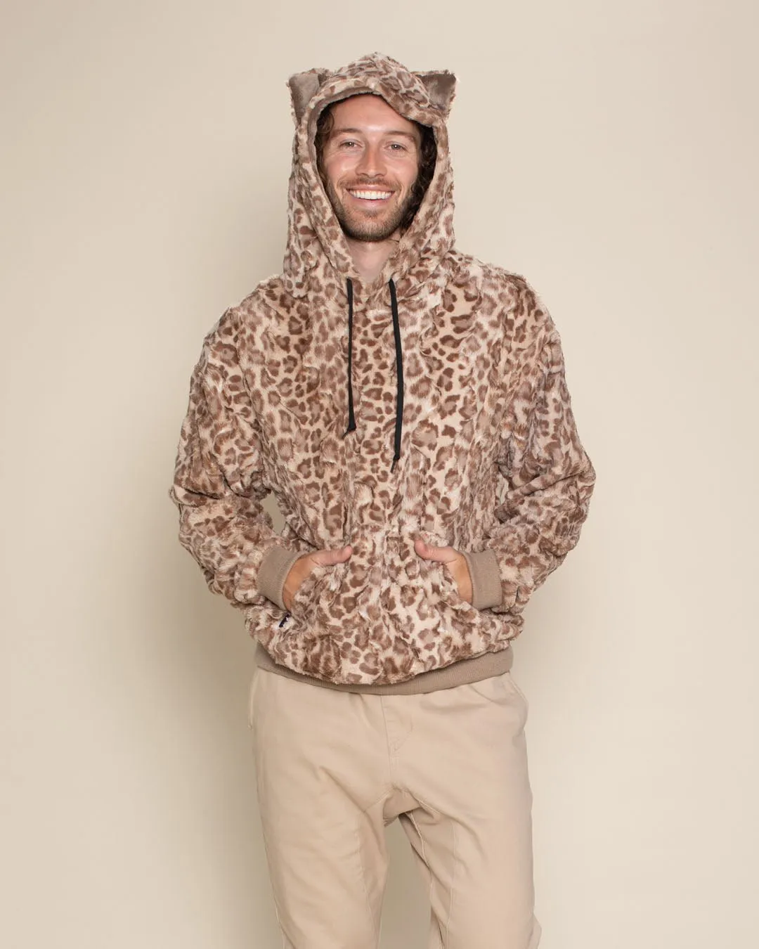 Classic Men's Fur Hoodie | Tan Leopard