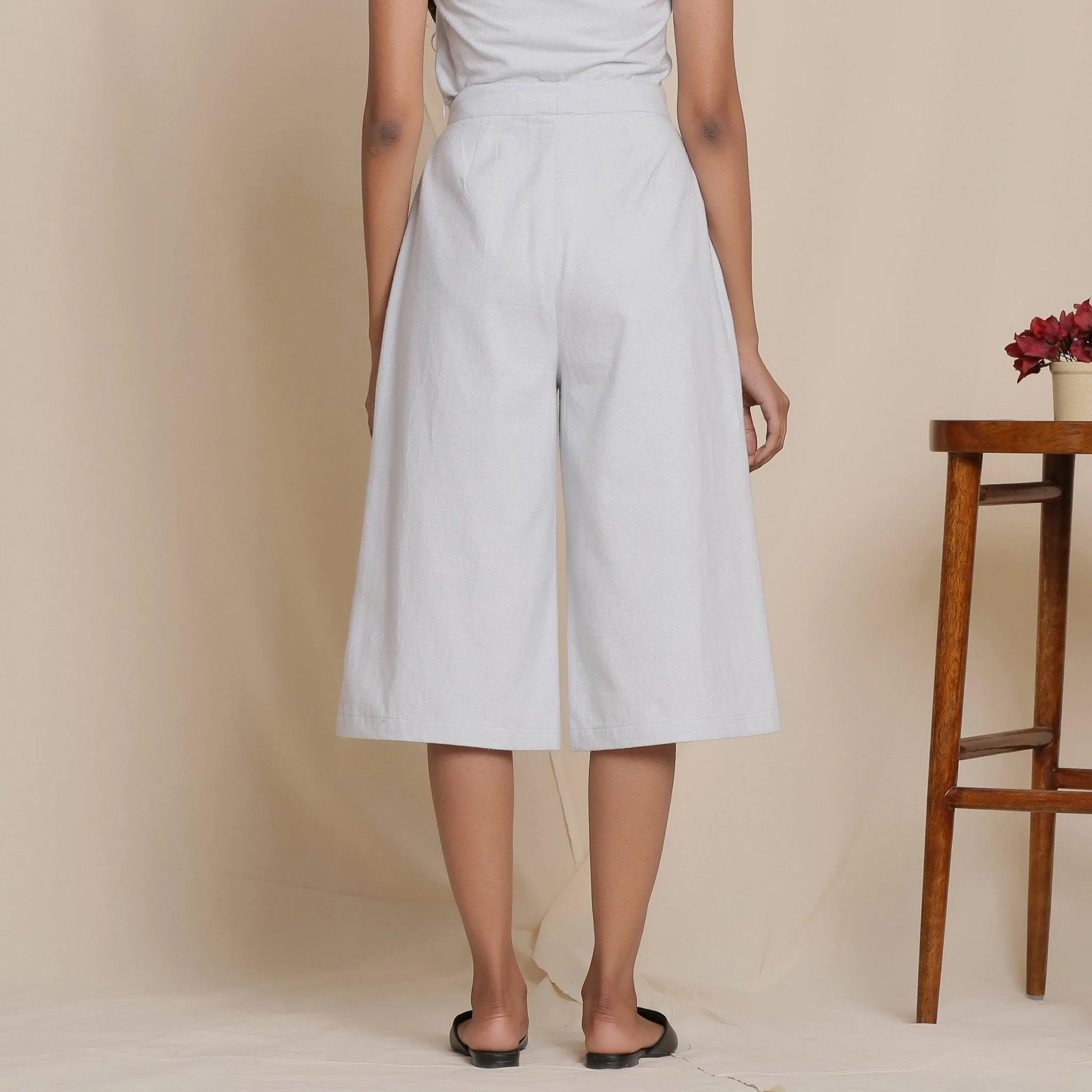 Cloudy Grey Warm Cotton Flannel Mid-Rise Culottes