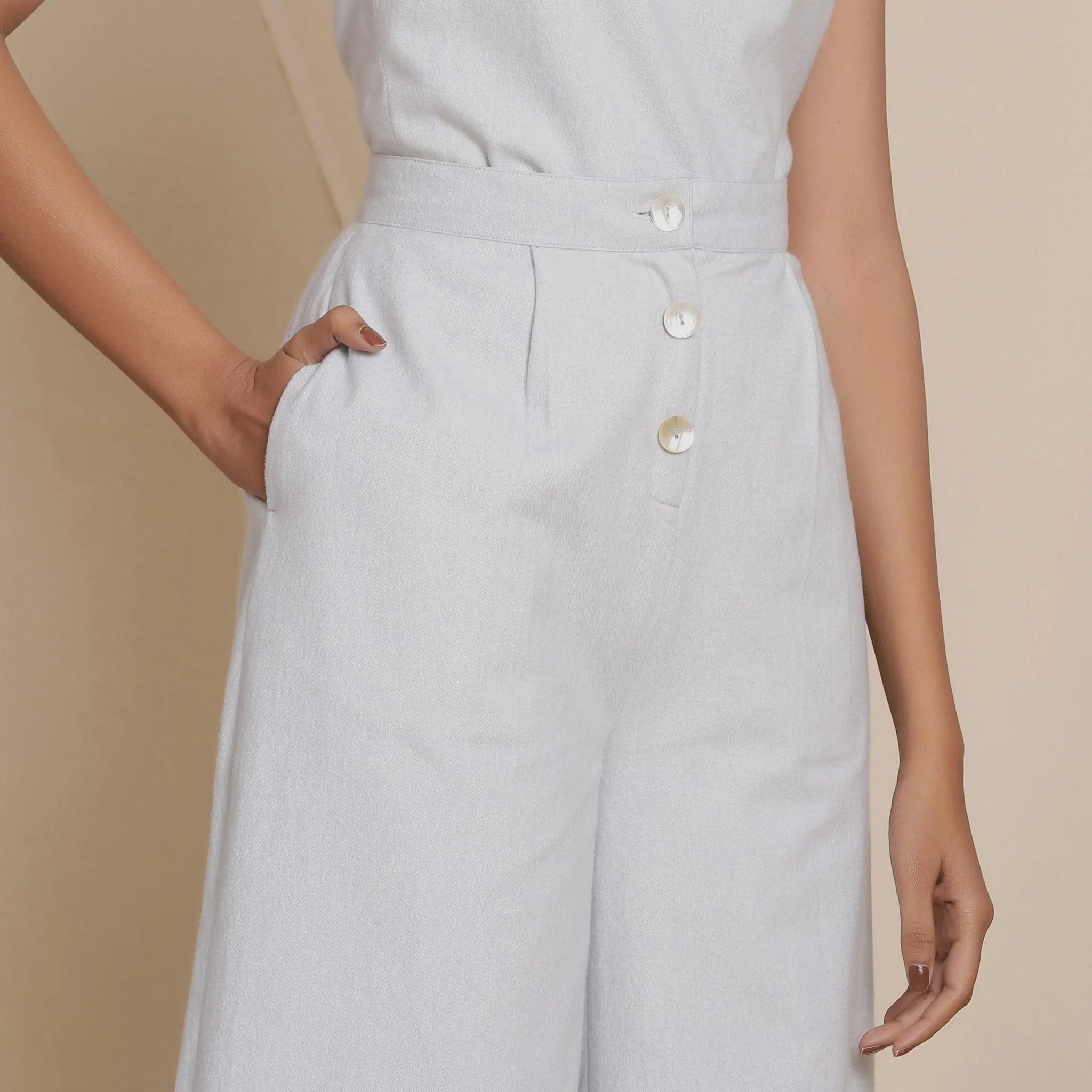 Cloudy Grey Warm Cotton Flannel Mid-Rise Culottes