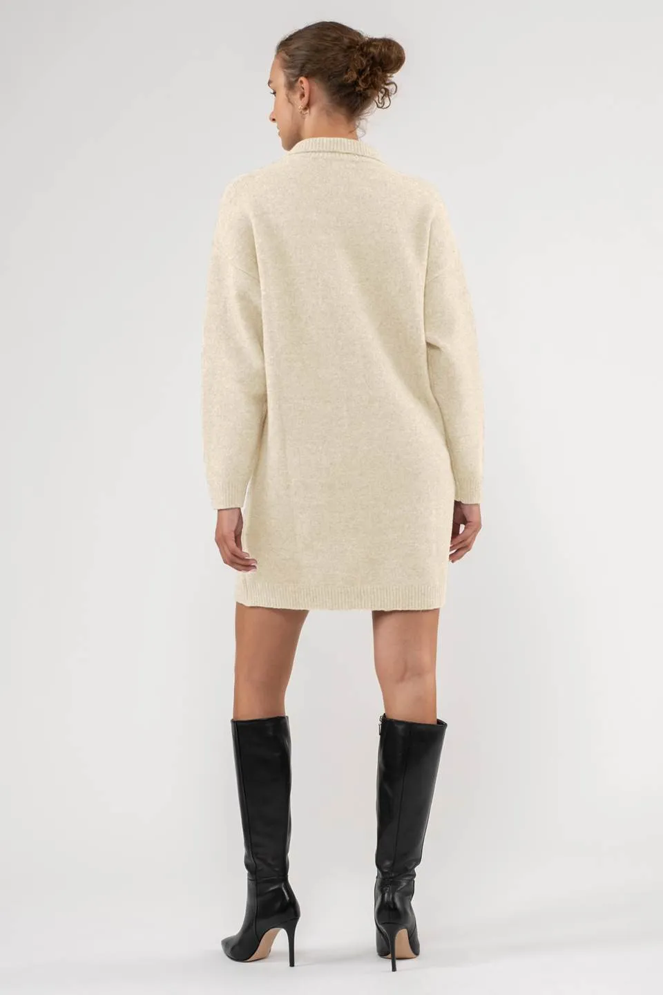 COLLARED DROP SHOULDER MINI SWEATER DRESS