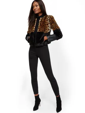 Colorblock Leopard Faux-Fur & Faux-Leather Jacket