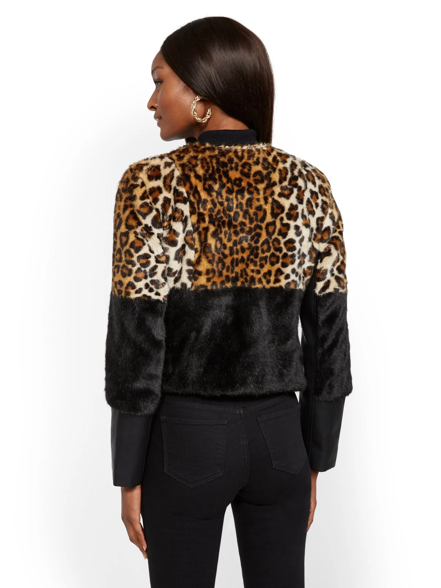 Colorblock Leopard Faux-Fur & Faux-Leather Jacket