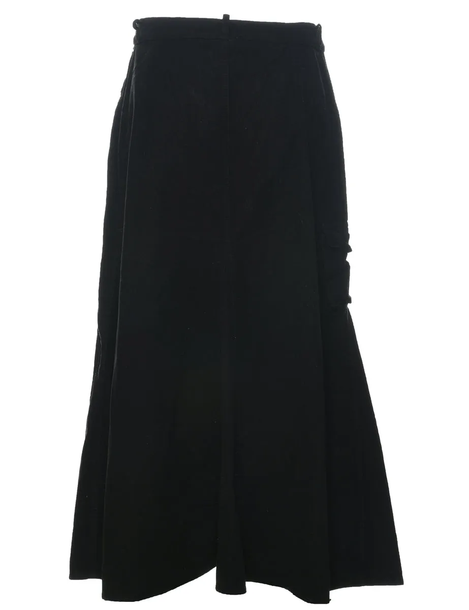 Corduroy Black Midi Skirt - M