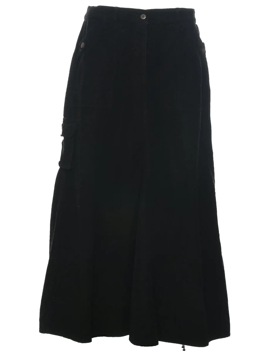 Corduroy Black Midi Skirt - M