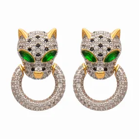 Crystal Leopard Head & Link Earrings