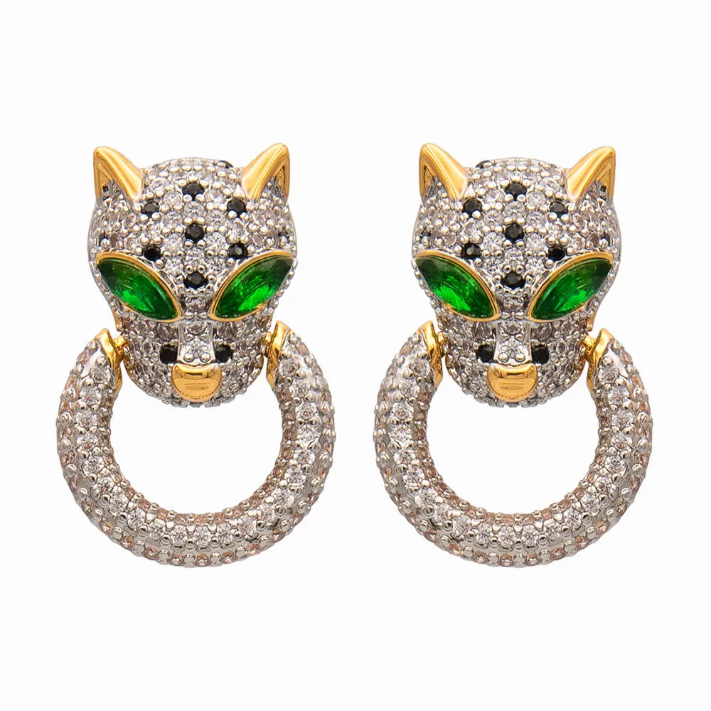 Crystal Leopard Head & Link Earrings