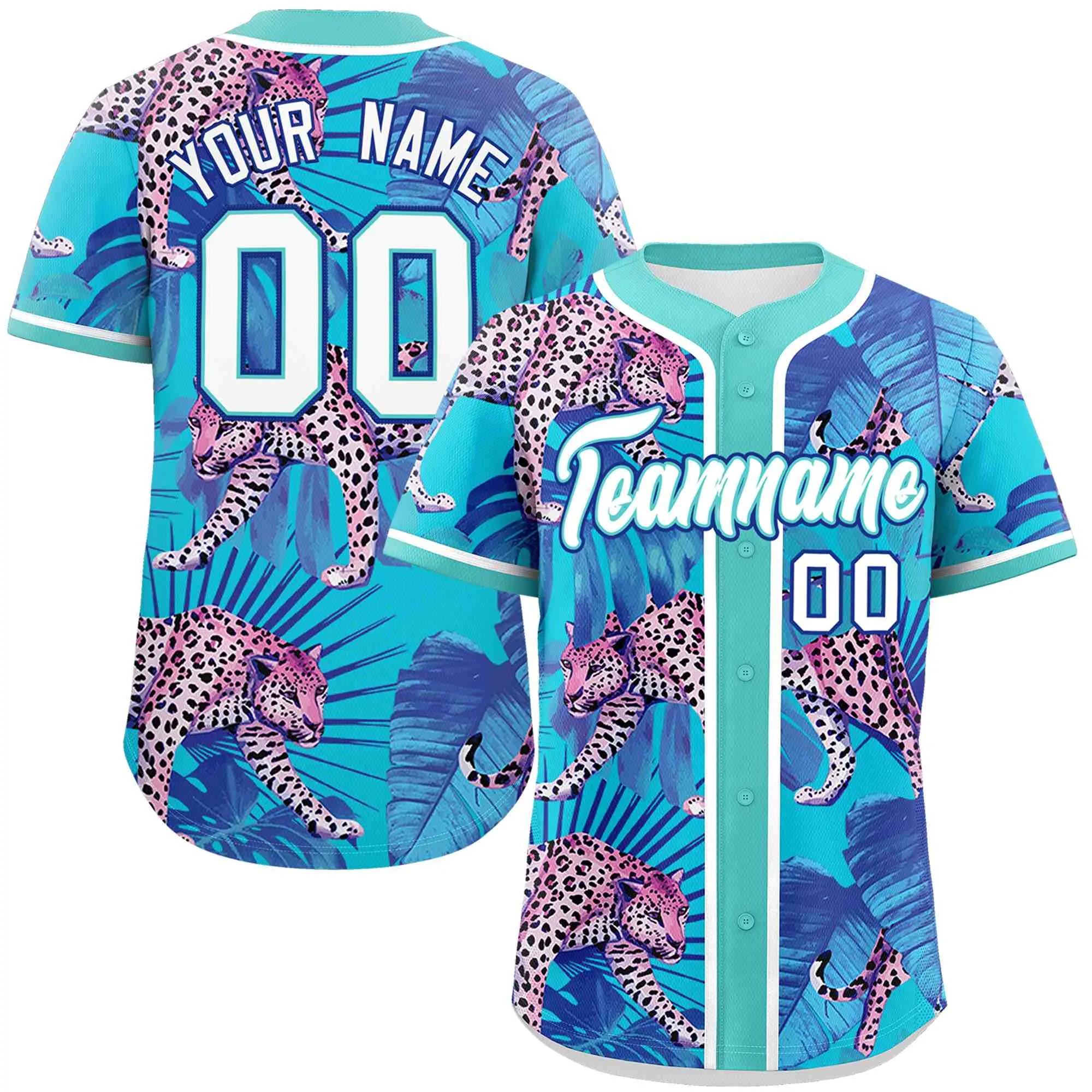 Custom Aqua Personalized Leopard Graffiti Pattern Authentic Baseball Jersey