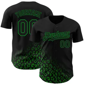 Custom Black Grass Green 3D Pattern Design Leopard Print Fade Fashion Authentic Baseball Jersey