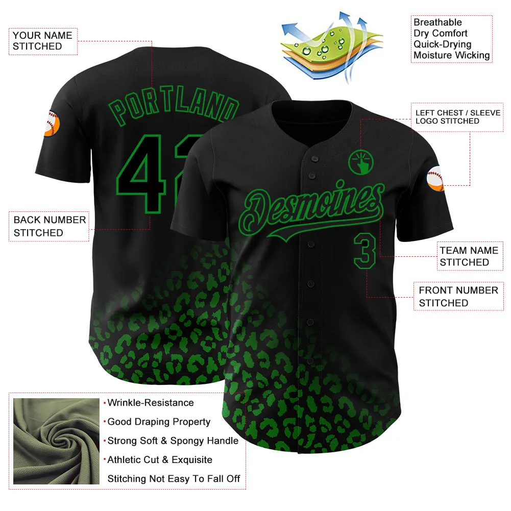 Custom Black Grass Green 3D Pattern Design Leopard Print Fade Fashion Authentic Baseball Jersey