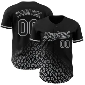 Custom Black Gray 3D Pattern Design Leopard Print Fade Fashion Authentic Baseball Jersey