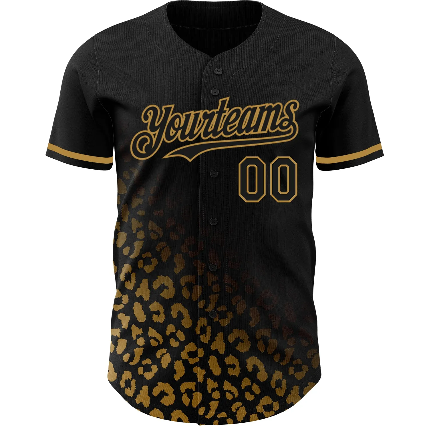 Custom Black Old Gold 3D Pattern Design Leopard Print Fade Fashion Authentic Baseball Jersey