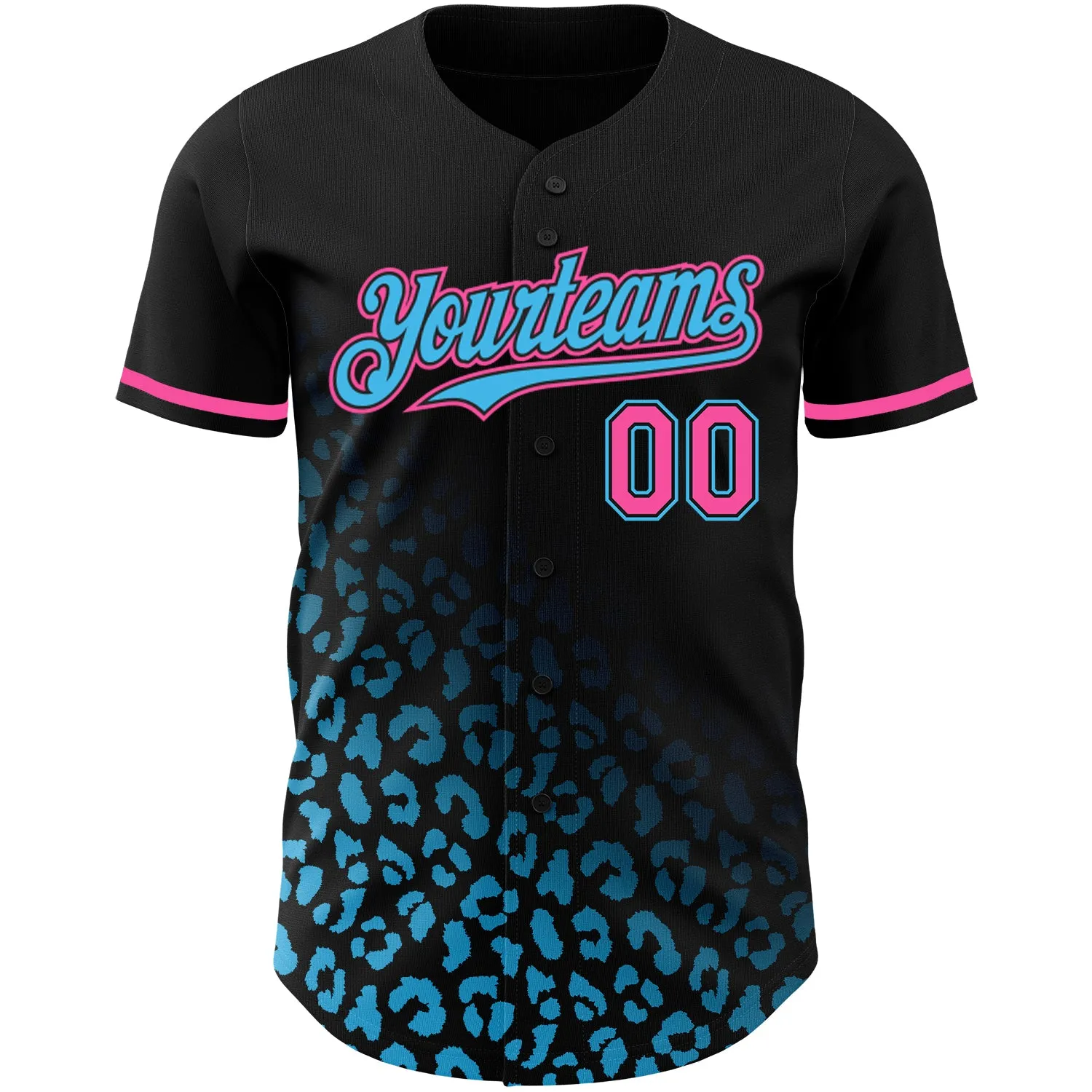 Custom Black Pink-Sky Blue 3D Pattern Design Leopard Print Fade Fashion Authentic Baseball Jersey