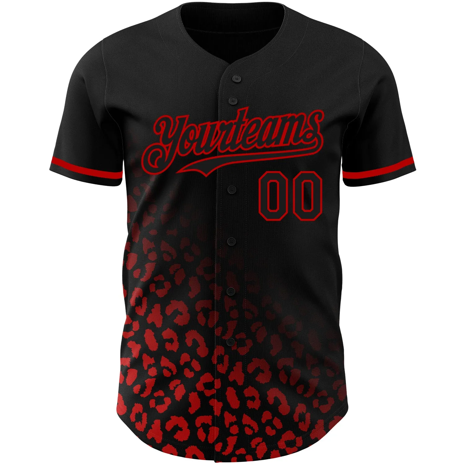 Custom Black Red 3D Pattern Design Leopard Print Fade Fashion Authentic Baseball Jersey