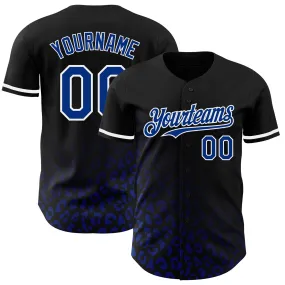 Custom Black Royal-White 3D Pattern Design Leopard Print Fade Fashion Authentic Baseball Jersey