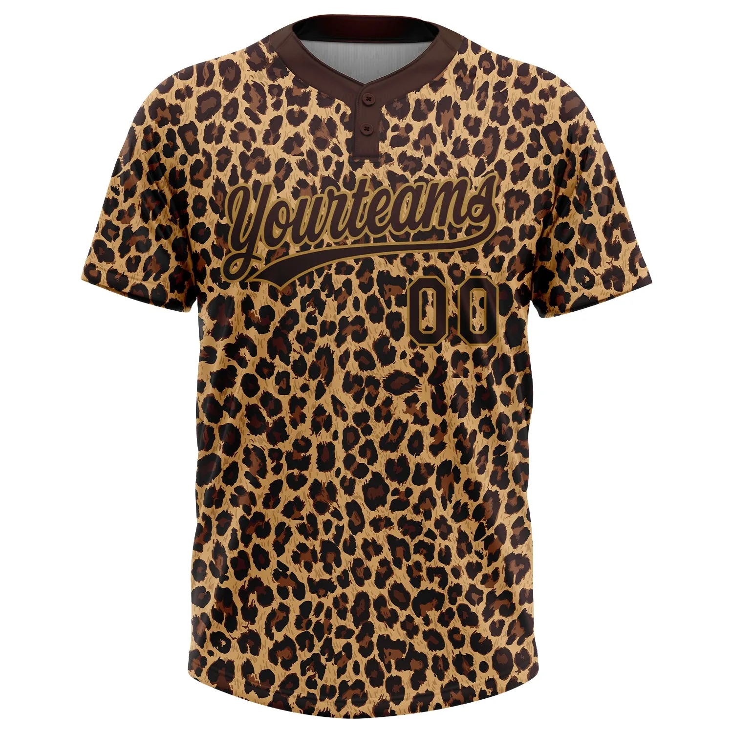 Custom Brown Brown-Old Gold 3D Pattern Design Leopard Two-Button Unisex Softball Jersey