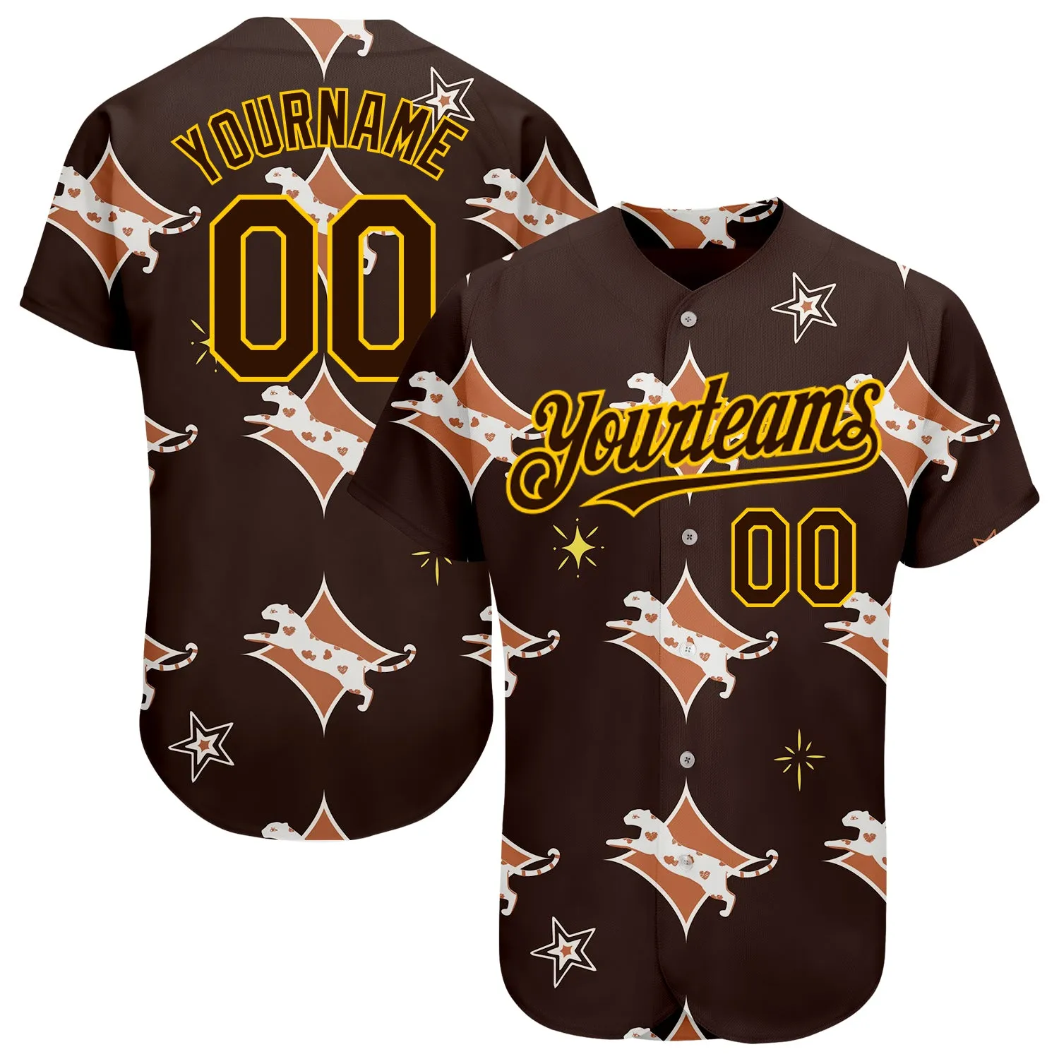 Custom Brown Yellow 3D Pattern Design Leopard Authentic Baseball Jersey