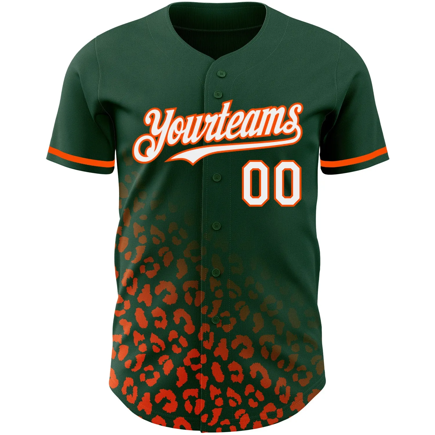 Custom Green White-Orange 3D Pattern Design Leopard Print Fade Fashion Authentic Baseball Jersey