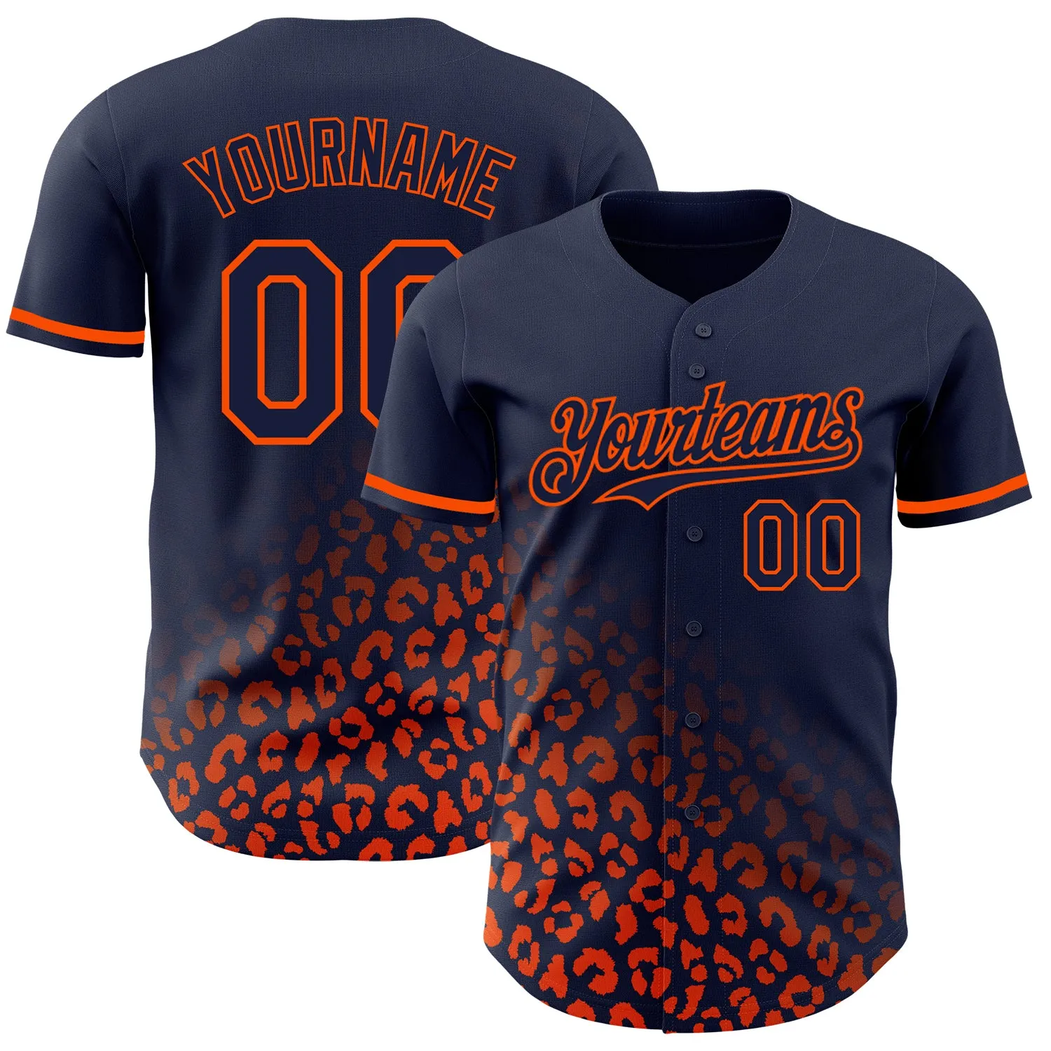 Custom Navy Orange 3D Pattern Design Leopard Print Fade Fashion Authentic Baseball Jersey