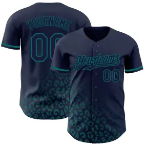 Custom Navy Vintage USA Flag-Teal 3D Pattern Design Leopard Print Fade Fashion Authentic Baseball Jersey