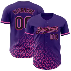 Custom Purple Black-Pink 3D Pattern Design Leopard Print Fade Fashion Authentic Baseball Jersey