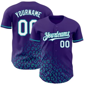 Custom Purple White-Teal 3D Pattern Design Leopard Print Fade Fashion Authentic Baseball Jersey