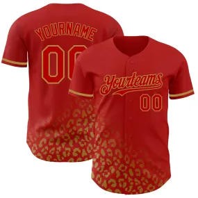 Custom Red Old Gold 3D Pattern Design Leopard Print Fade Fashion Authentic Baseball Jersey