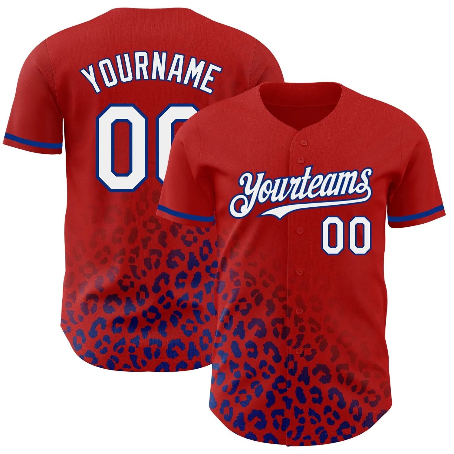 Custom Red White-Royal 3D Pattern Design Leopard Print Fade Fashion Authentic Baseball Jersey