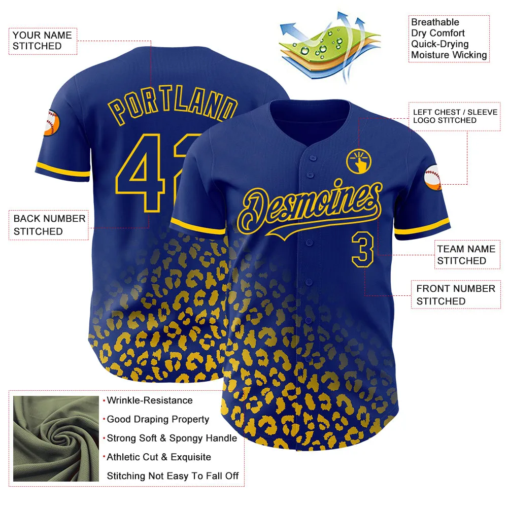 Custom Royal Yellow 3D Pattern Design Leopard Print Fade Fashion Authentic Baseball Jersey