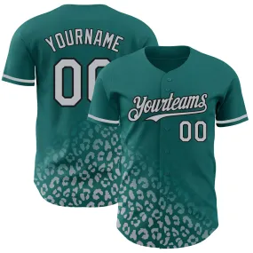 Custom Teal Gray-Black 3D Pattern Design Leopard Print Fade Fashion Authentic Baseball Jersey