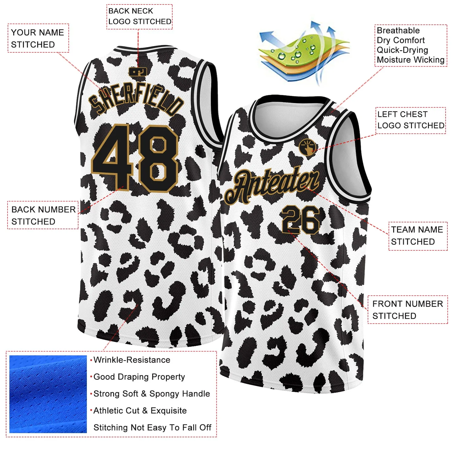 Custom White Black-Old Gold 3D Pattern Design Leopard Print Authentic Basketball Jersey