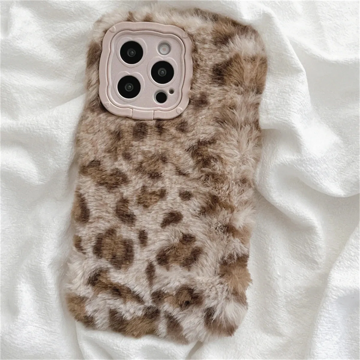 Cute Phone Cases for iPhone 16, 15, 14, or 13 Pro Max - Fluffy Plush Leopard Print - TSP439