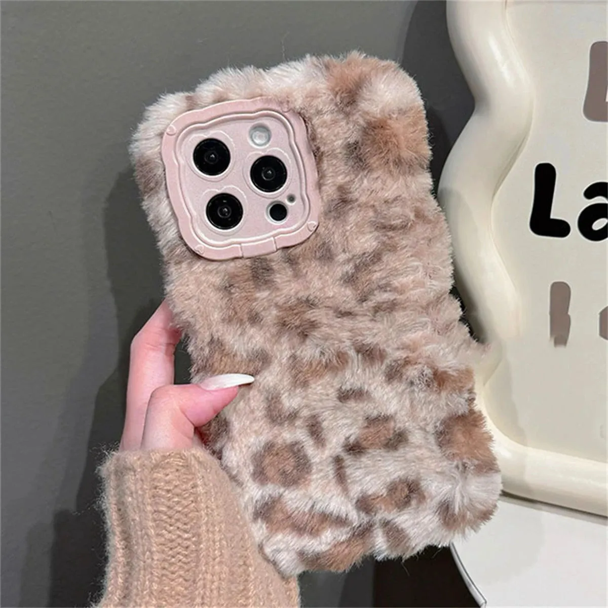 Cute Phone Cases for iPhone 16, 15, 14, or 13 Pro Max - Fluffy Plush Leopard Print - TSP439