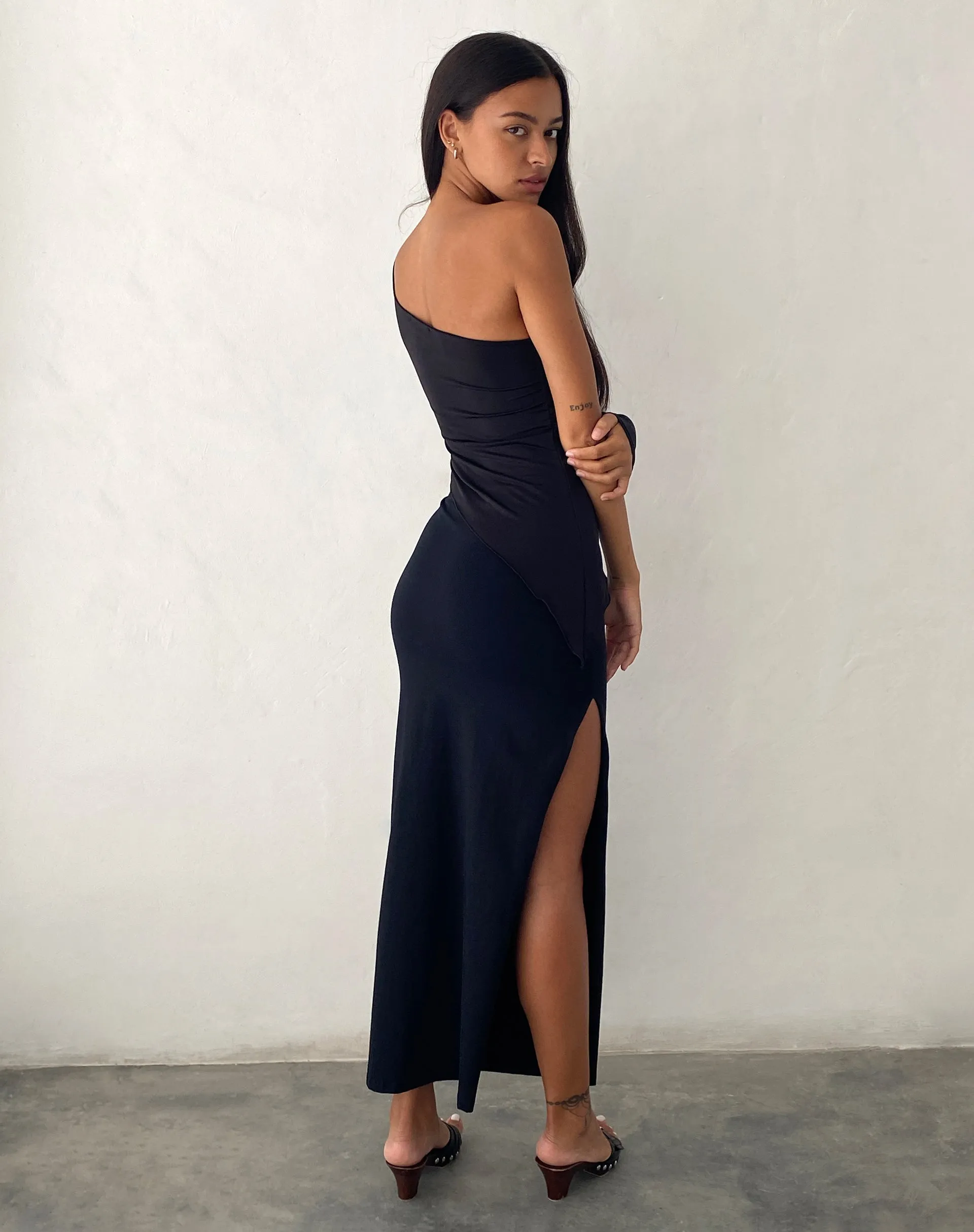 Dania One Shoulder Top in Slinky Black