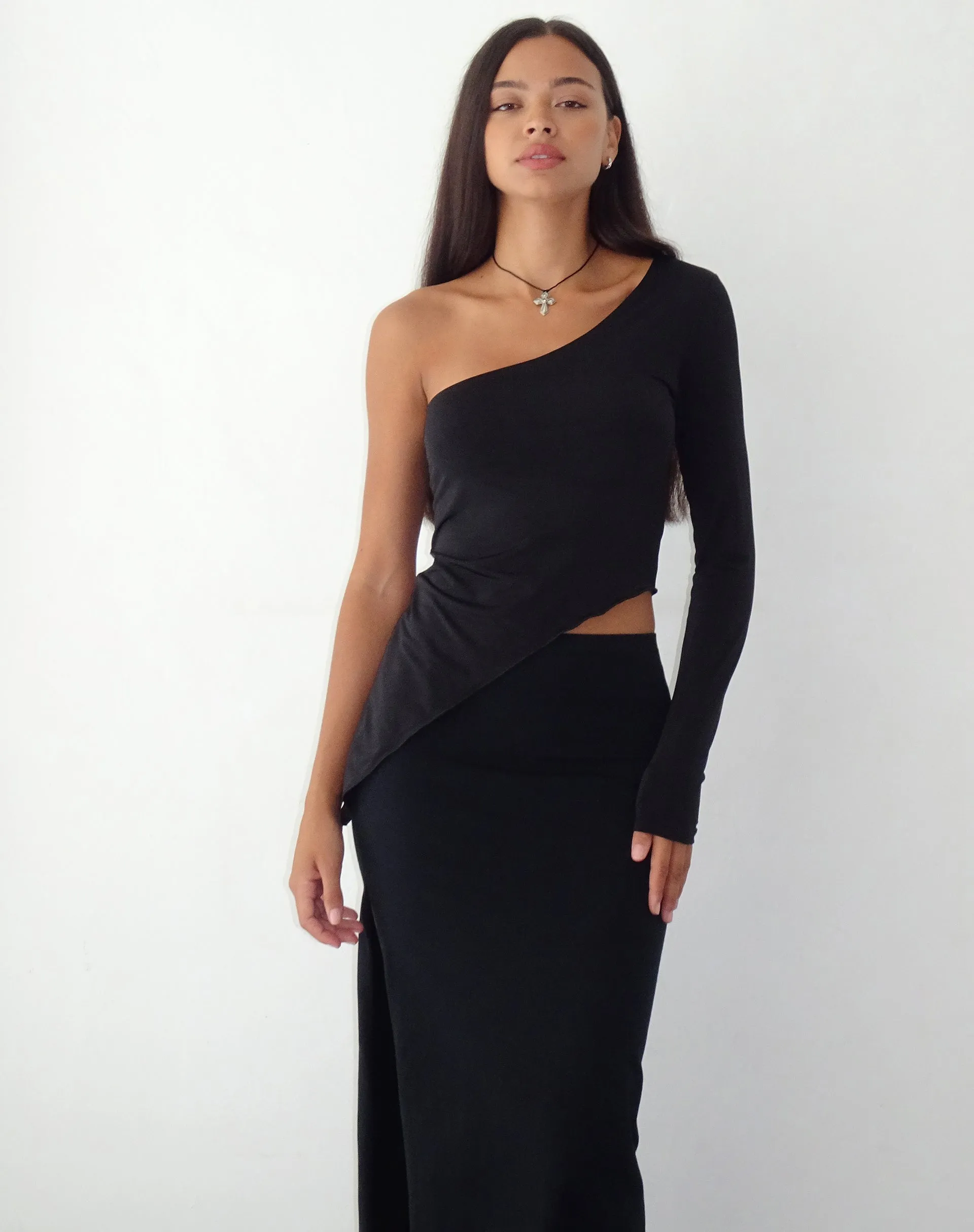 Dania One Shoulder Top in Slinky Black