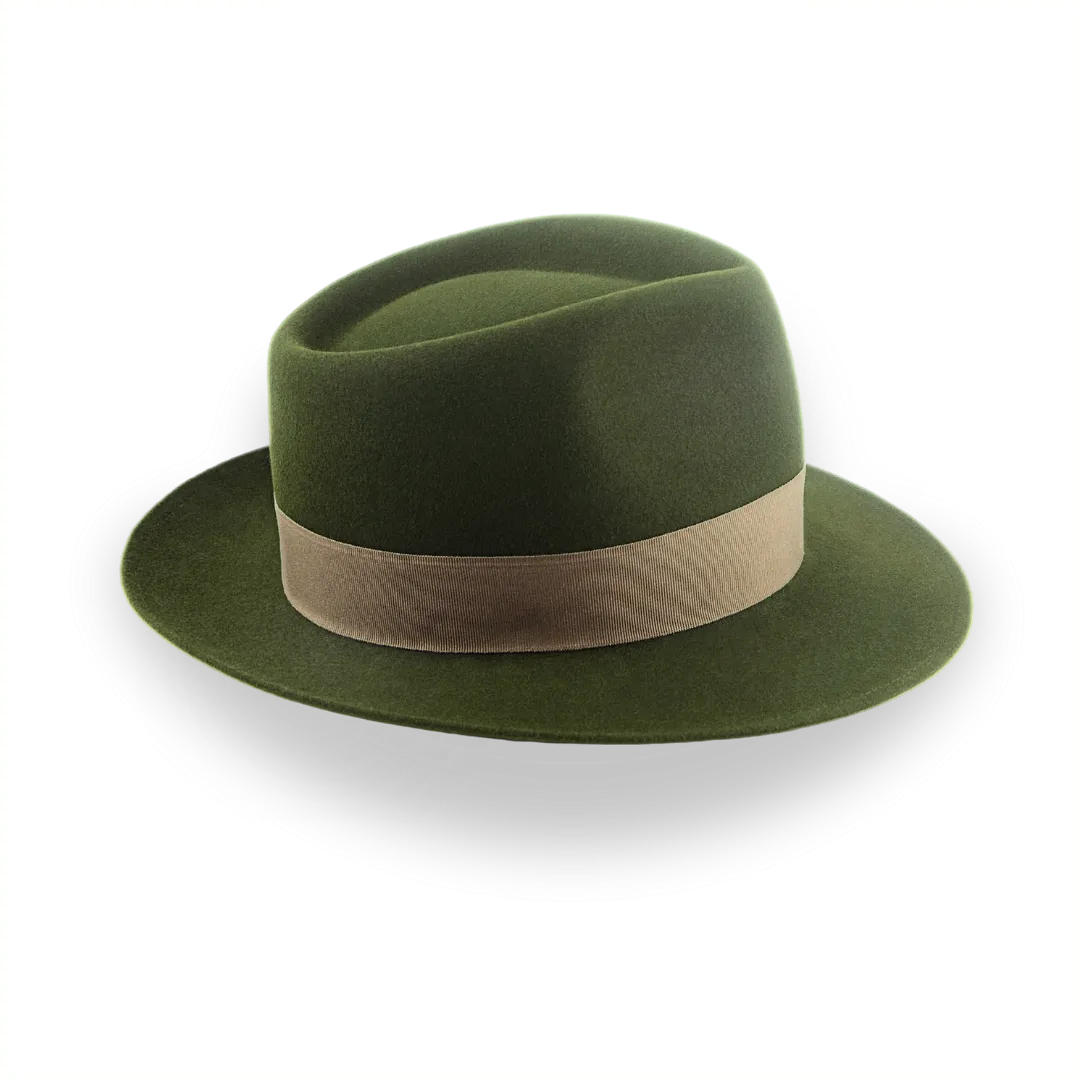 Dark Olive Green Felt Fedora Hat with Teardrop Crown | The 5217