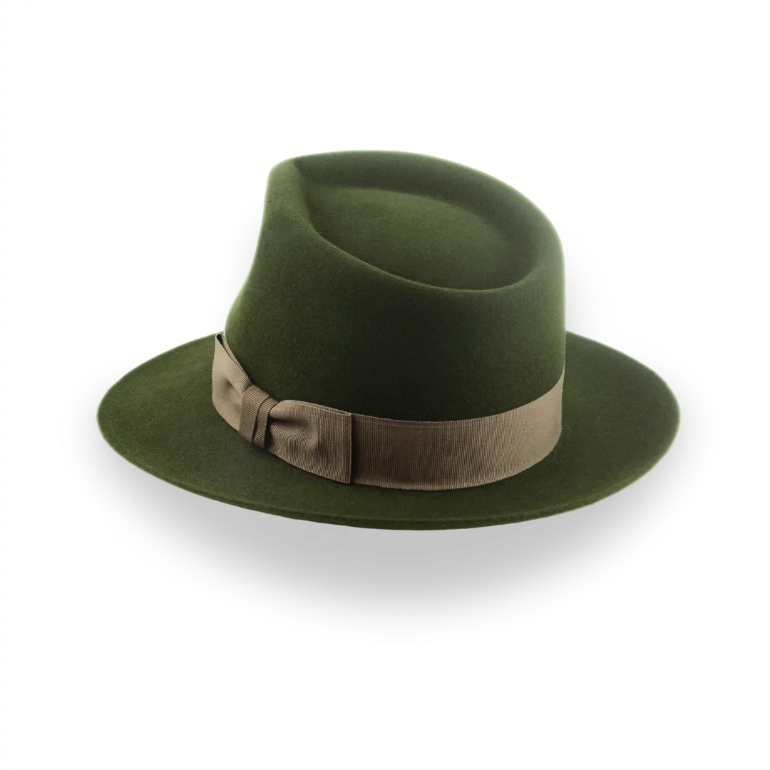 Dark Olive Green Felt Fedora Hat with Teardrop Crown | The 5217