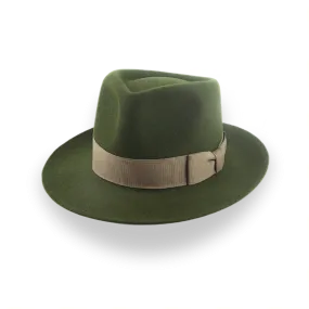 Dark Olive Green Felt Fedora Hat with Teardrop Crown | The 5217