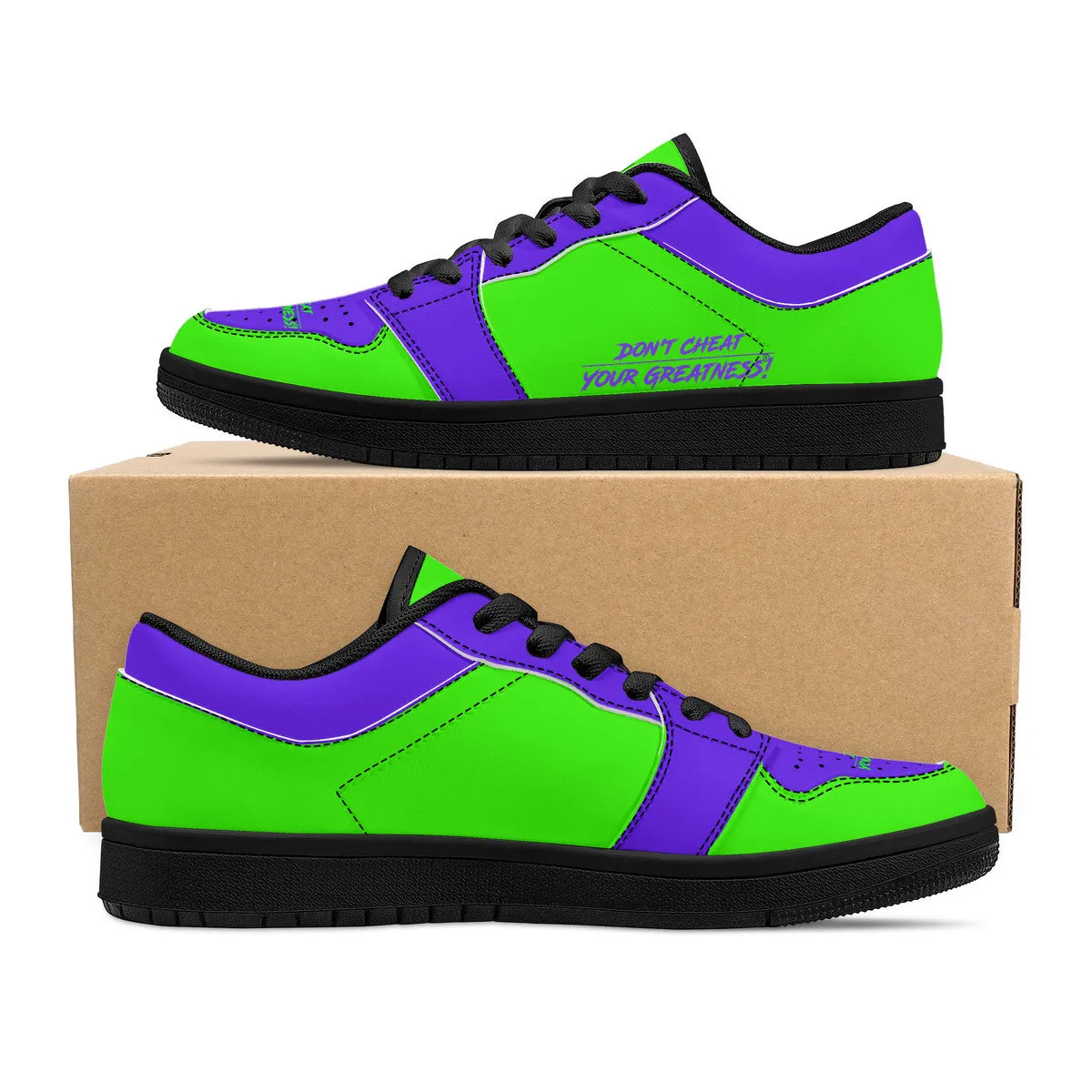 DCYG G4's Purple & Green  Black Sole Low-Top Leather Sneakers