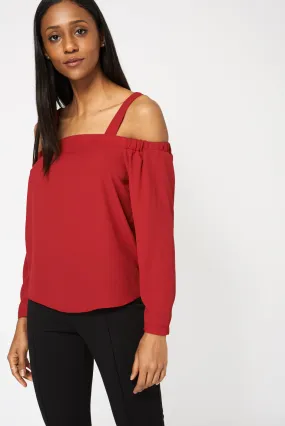 Deep Red Bardot Strap Top