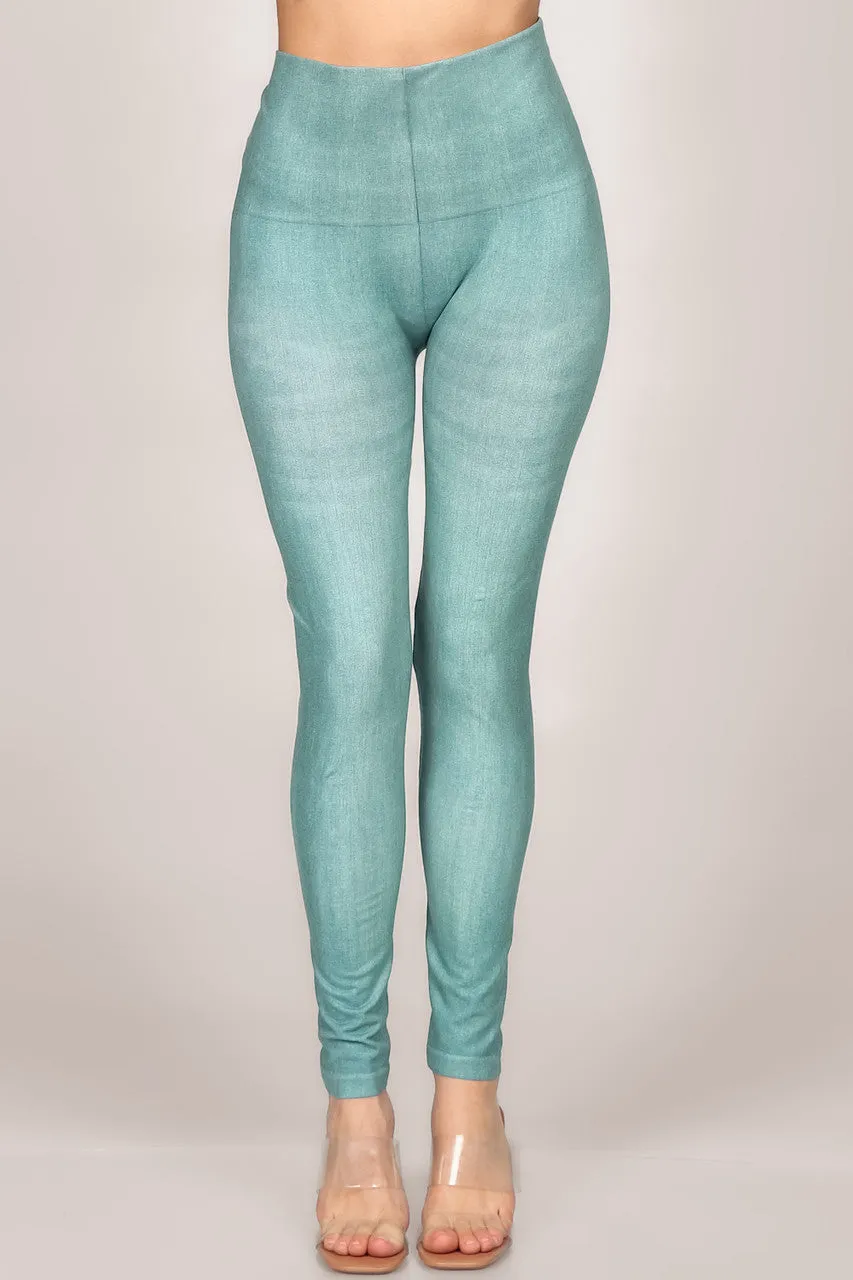 Denim Twill Sea Green Full Length Legging