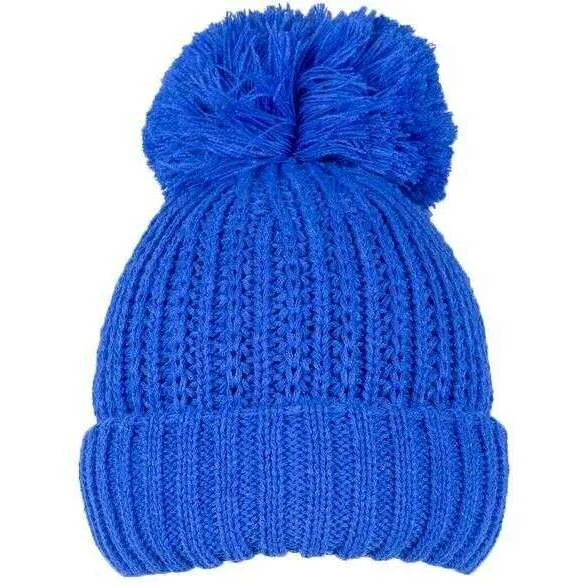 Dents Ribbed Knit Bobble Hat - Cobalt Blue