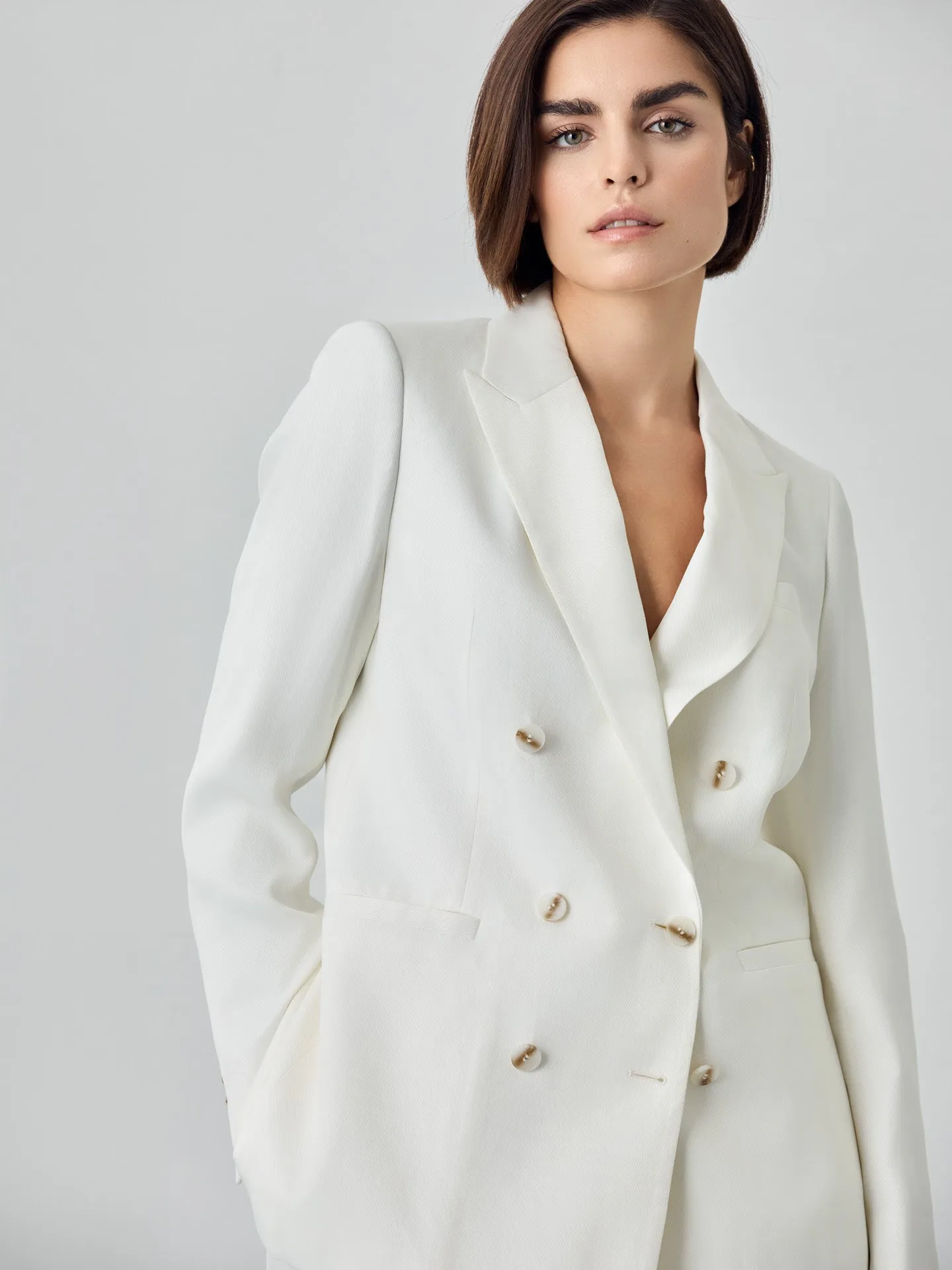 Double-Breasted Suit Blazer In Cotton Blend Fabric