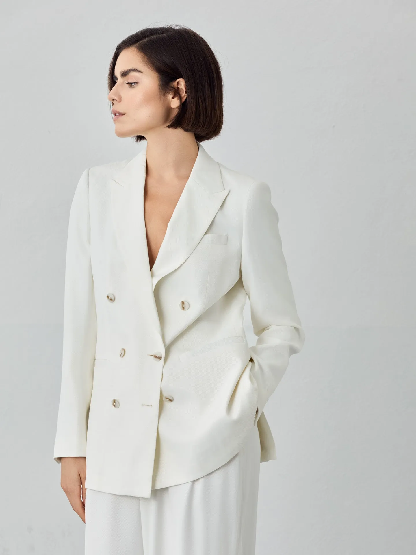 Double-Breasted Suit Blazer In Cotton Blend Fabric