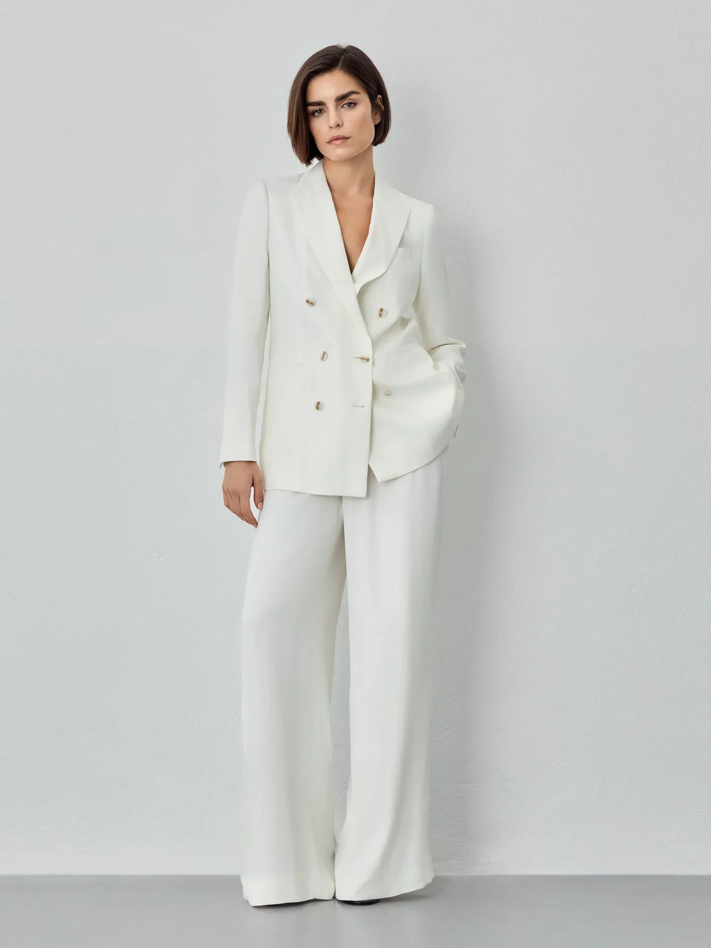 Double-Breasted Suit Blazer In Cotton Blend Fabric