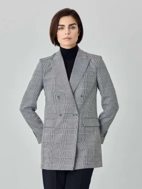 Double-Breasted Suit Blazer In Viscose Blend With Pied de Poule Fabric