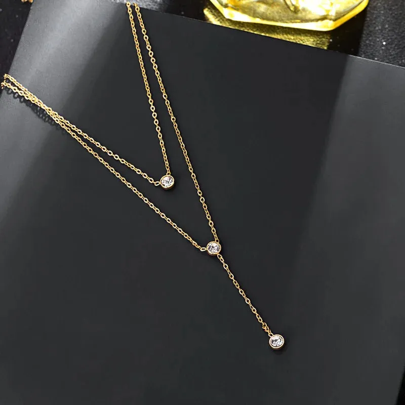 Double Layer Zircon Long Necklace