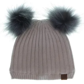 Double Pompom Knit Hat - Almond | CALIKIDS