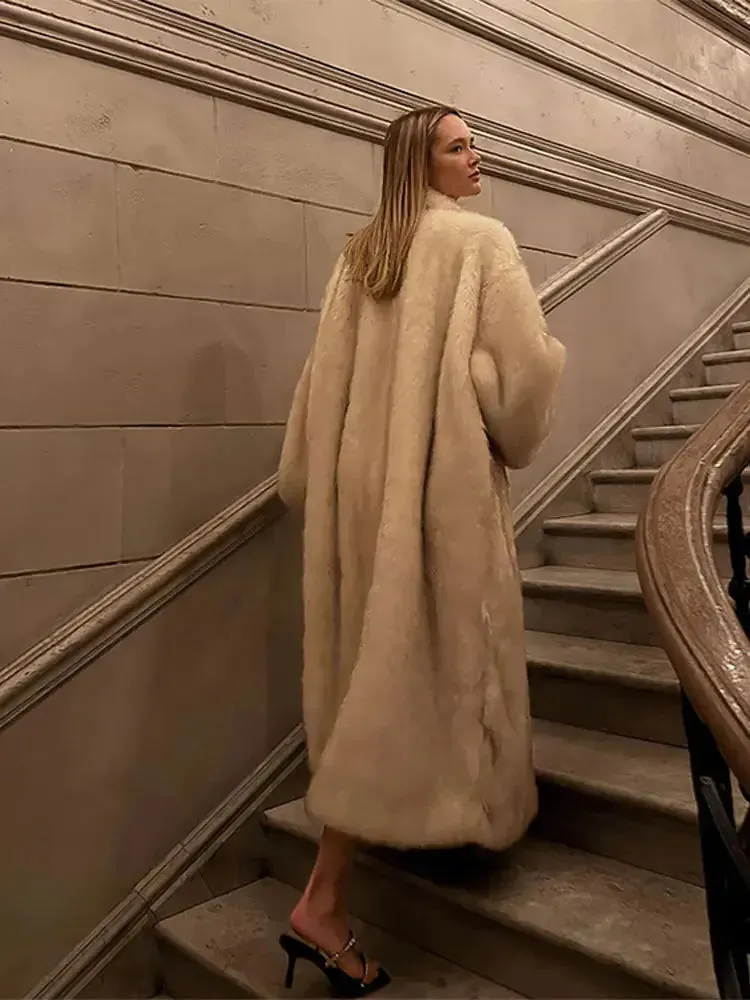 Elegant Mob Wife Thicken Warm Long Fur Coat