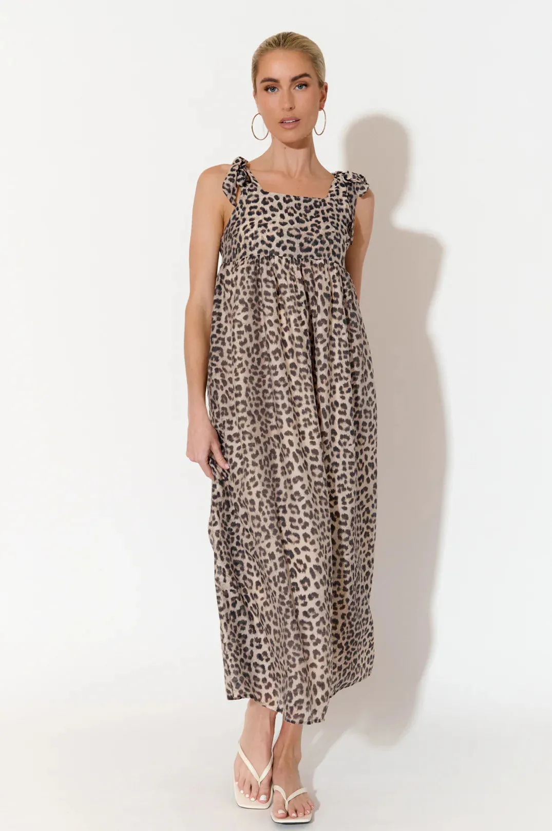 Ellen Leopard Print Tie Shoulder Dress Print