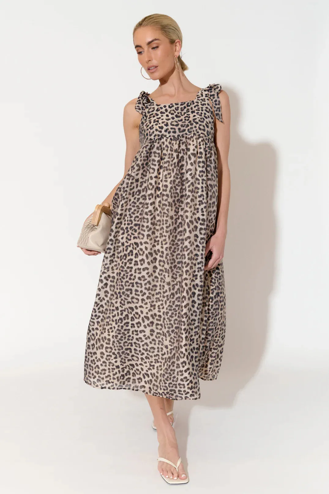 Ellen Leopard Print Tie Shoulder Dress Print